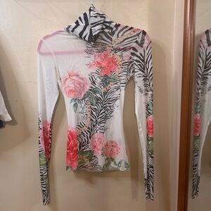 AFRM Pink Floral and Zebra Print Sexy sheer bodycon turtleneck in XS